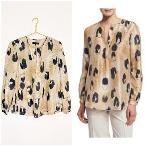Lafayette 148 Libby Split Neck Printed Blouse Chaimulti Size 0 100% Silk Chic